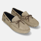 Men's Bugatti drivers beige leather shoes with a round toe and apron toe , a tpr outsole.