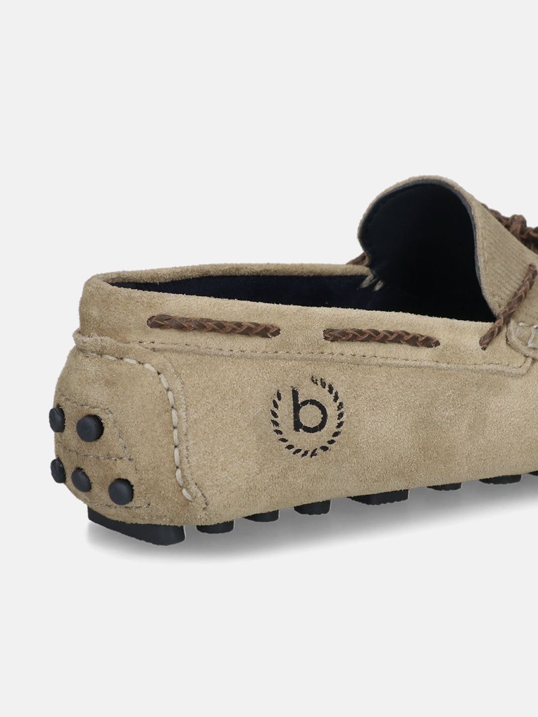Men's Bugatti drivers beige leather shoes with a round toe and apron toe , a tpr outsole.