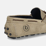 Men's Bugatti drivers beige leather shoes with a round toe and apron toe , a tpr outsole.