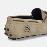 Men's Bugatti drivers beige leather shoes with a round toe and apron toe , a tpr outsole.