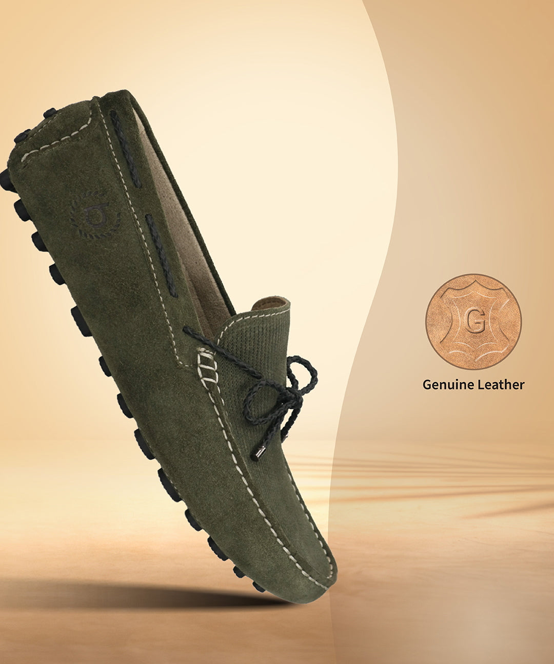 Men's Bugatti drivers green leather shoes with a round toe and apron toe , a tpr outsole.