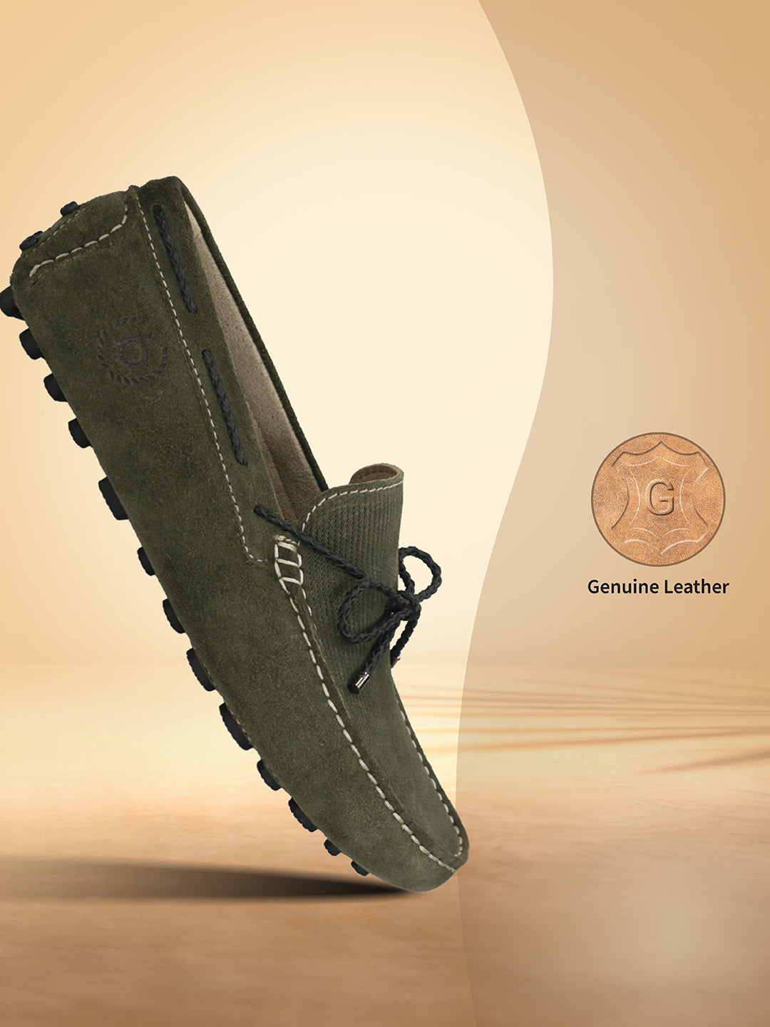 Men's Bugatti drivers green leather shoes with a round toe and apron toe , a tpr outsole.