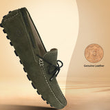 Men's Bugatti drivers green leather shoes with a round toe and apron toe , a tpr outsole.