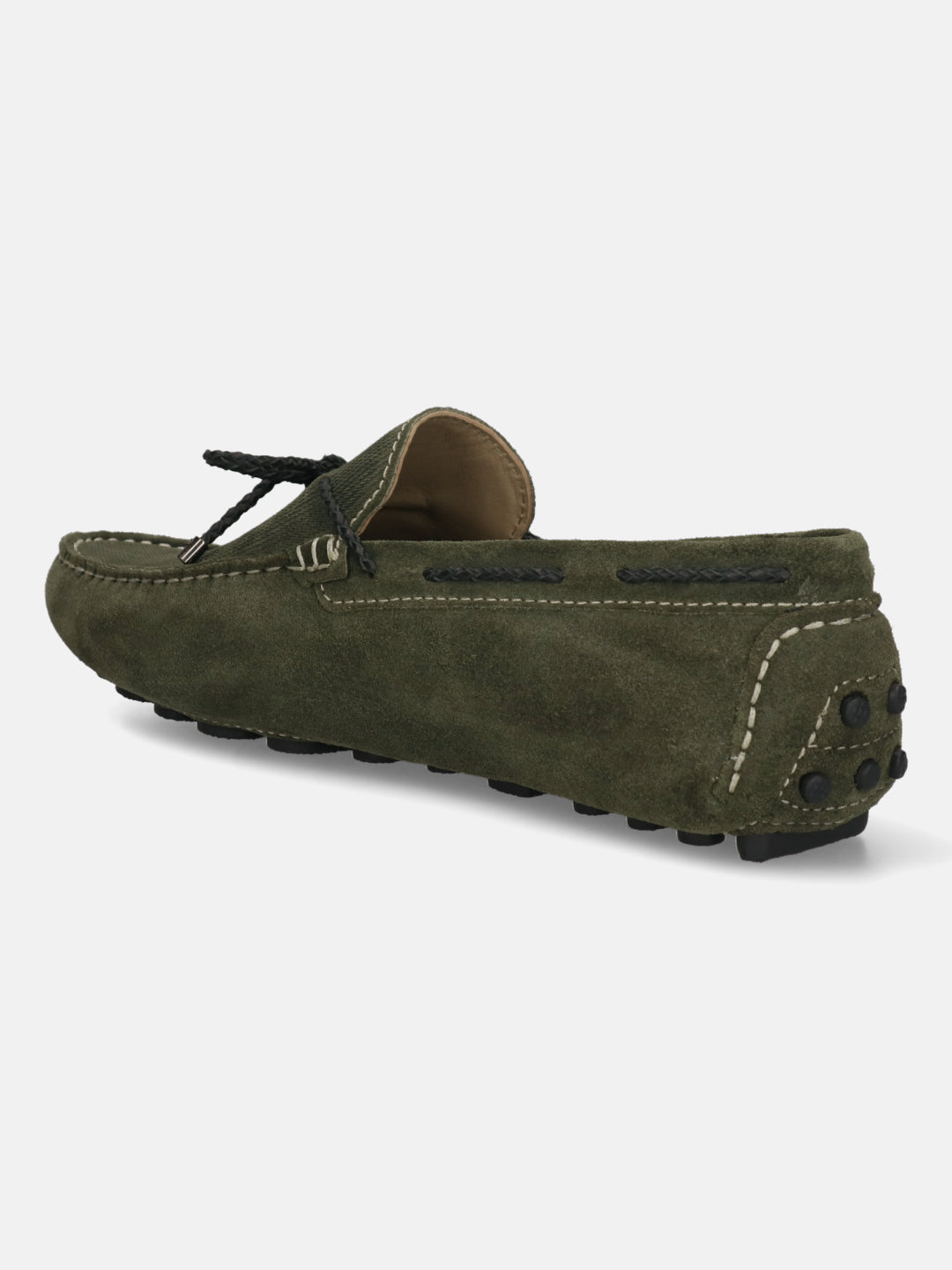 Men's Bugatti drivers green leather shoes with a round toe and apron toe , a tpr outsole.