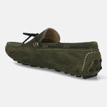 Men's Bugatti drivers green leather shoes with a round toe and apron toe , a tpr outsole.