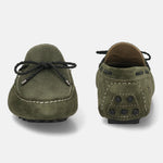 Men's Bugatti drivers green leather shoes with a round toe and apron toe , a tpr outsole.