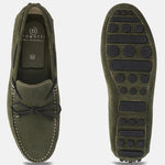 Men's Bugatti drivers green leather shoes with a round toe and apron toe , a tpr outsole.