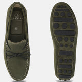 Men's Bugatti drivers green leather shoes with a round toe and apron toe , a tpr outsole.