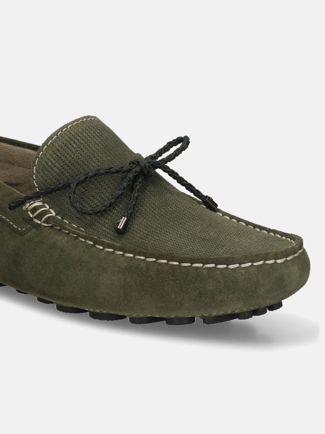 Men's Bugatti drivers green leather shoes with a round toe and apron toe , a tpr outsole.