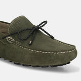 Men's Bugatti drivers green leather shoes with a round toe and apron toe , a tpr outsole.
