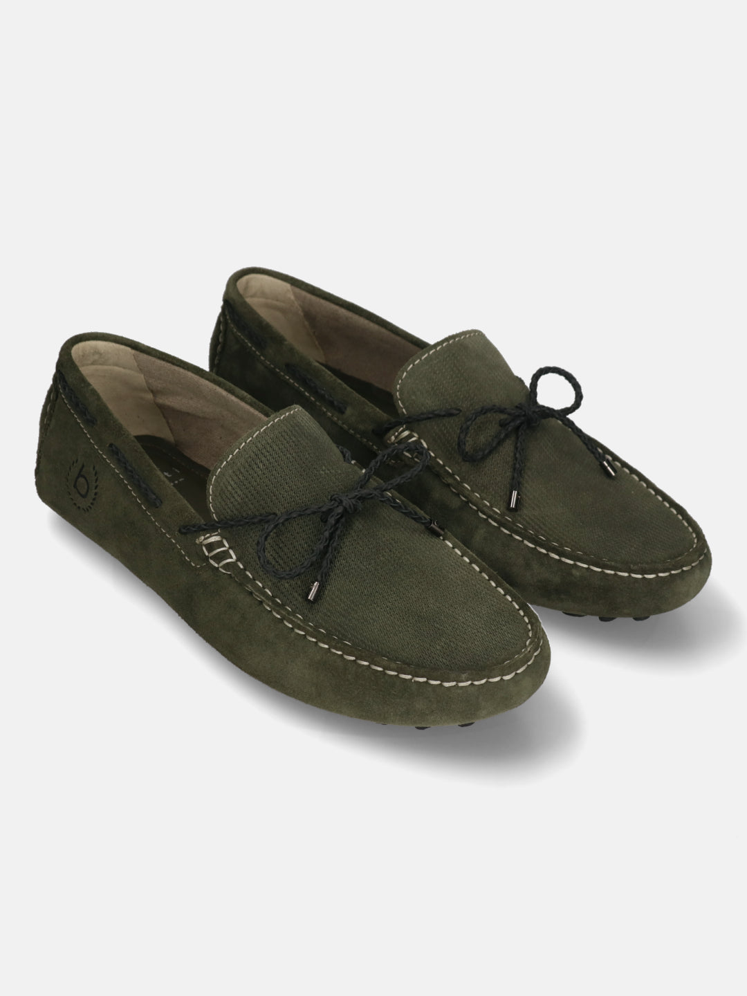 Men's Bugatti drivers green leather shoes with a round toe and apron toe , a tpr outsole.