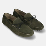Men's Bugatti drivers green leather shoes with a round toe and apron toe , a tpr outsole.