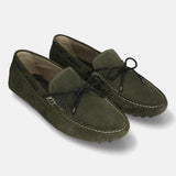 Men's Bugatti drivers green leather shoes with a round toe and apron toe , a tpr outsole.