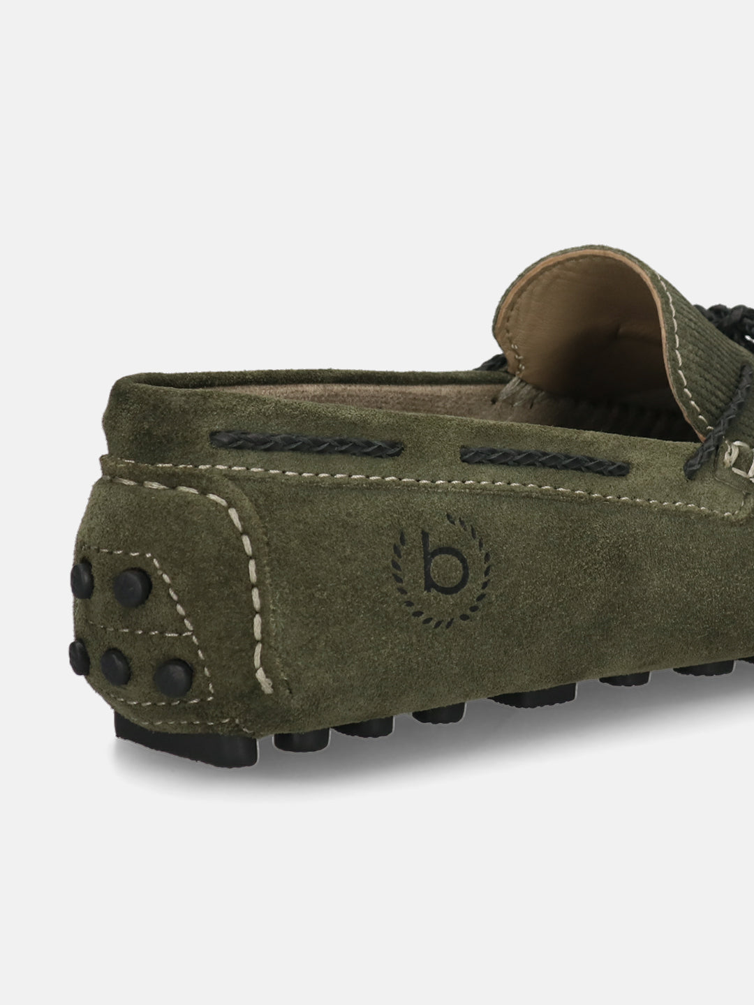 Men's Bugatti drivers green leather shoes with a round toe and apron toe , a tpr outsole.