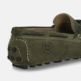 Men's Bugatti drivers green leather shoes with a round toe and apron toe , a tpr outsole.