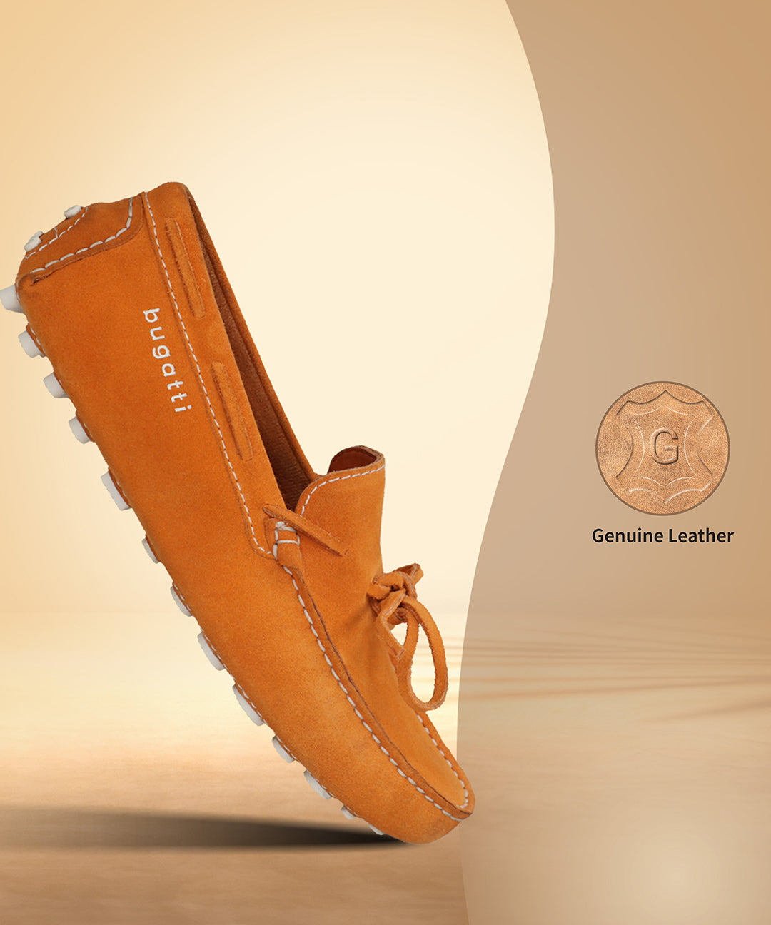 Men's Bugatti drivers red leather shoes with a round toe and apron toe , a tpr outsole.