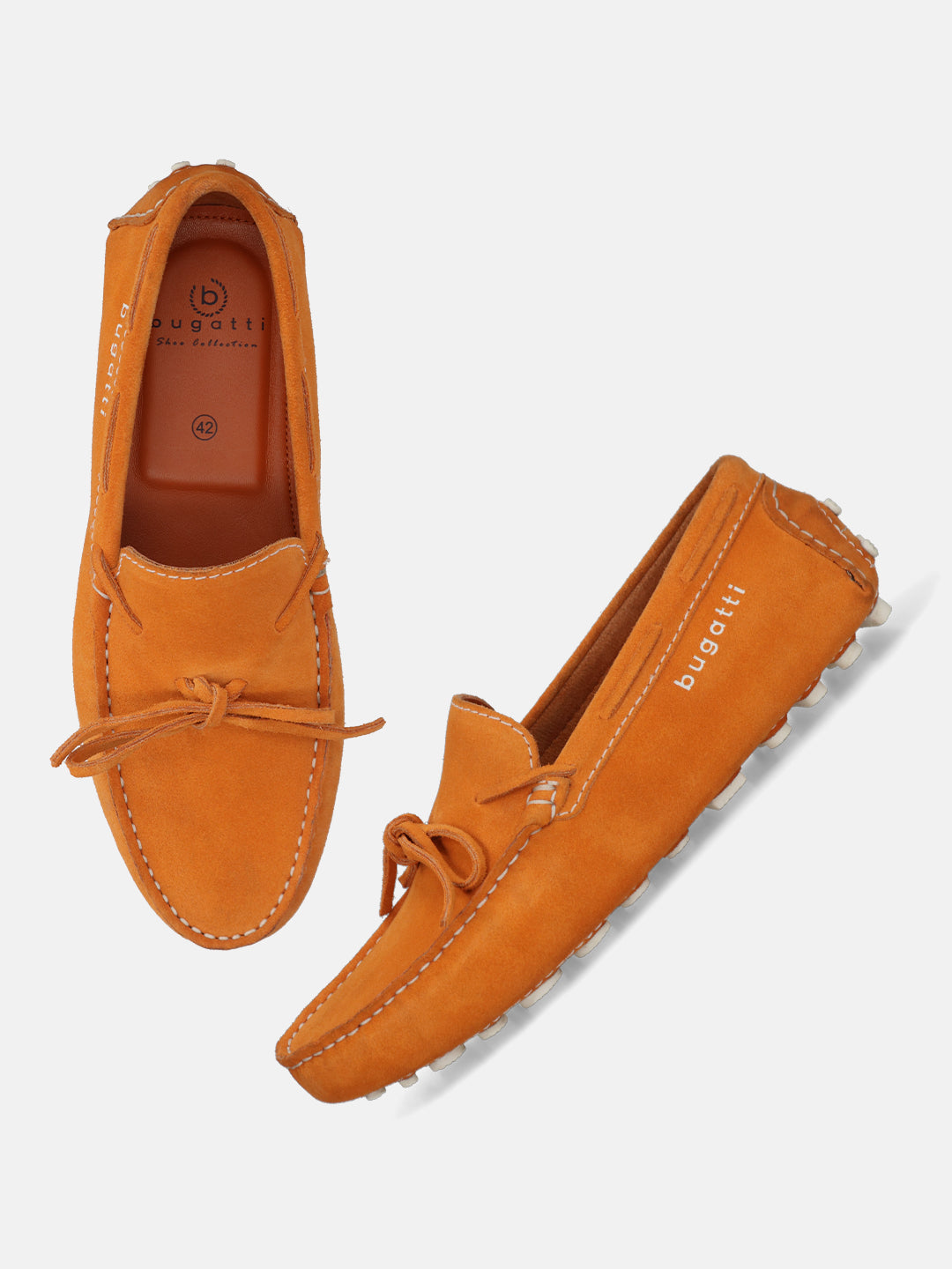 Men's Bugatti drivers red leather shoes with a round toe and apron toe , a tpr outsole.