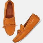 Men's Bugatti drivers red leather shoes with a round toe and apron toe , a tpr outsole.