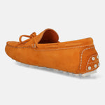 Men's Bugatti drivers red leather shoes with a round toe and apron toe , a tpr outsole.