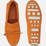 Men's Bugatti drivers red leather shoes with a round toe and apron toe , a tpr outsole.