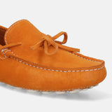 Men's Bugatti drivers red leather shoes with a round toe and apron toe , a tpr outsole.