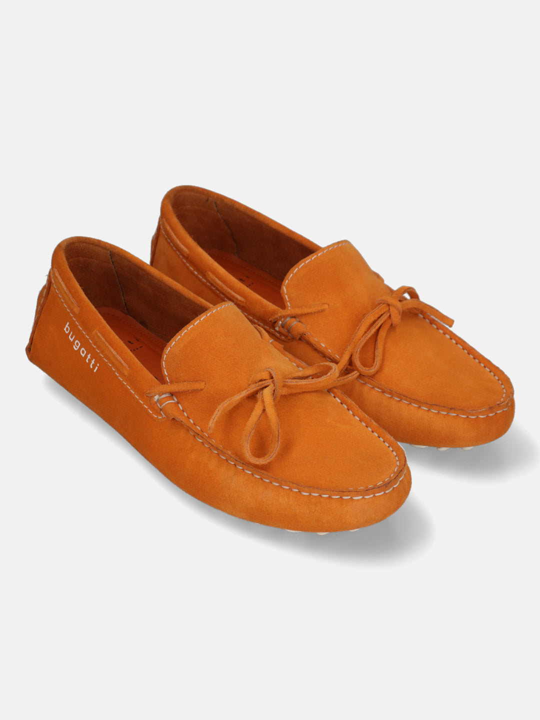 Men's Bugatti drivers red leather shoes with a round toe and apron toe , a tpr outsole.