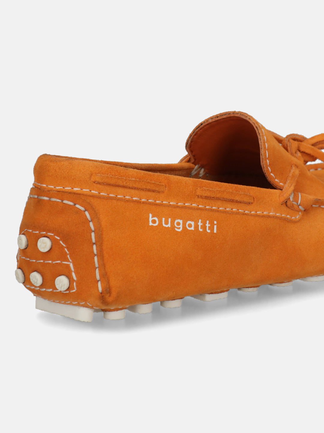Men's Bugatti drivers red leather shoes with a round toe and apron toe , a tpr outsole.