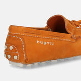 Men's Bugatti drivers red leather shoes with a round toe and apron toe , a tpr outsole.