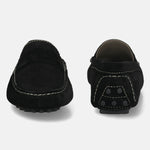 Men's Bugatti drivers black leather shoes with a round toe and apron toe , a tpr outsole.