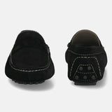 Men's Bugatti drivers black leather shoes with a round toe and apron toe , a tpr outsole.