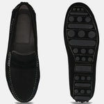 Men's Bugatti drivers black leather shoes with a round toe and apron toe , a tpr outsole.