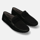 Men's Bugatti drivers black leather shoes with a round toe and apron toe , a tpr outsole.