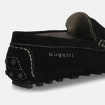 Men's Bugatti drivers black leather shoes with a round toe and apron toe , a tpr outsole.