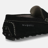 Men's Bugatti drivers black leather shoes with a round toe and apron toe , a tpr outsole.