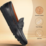 A blue Men's bugatti Drivers featuring a round toe apron toe, zero heels heel. Made from premium genuine leather with a durable rubber outsole, this slip-on design offers both style and comfort.
