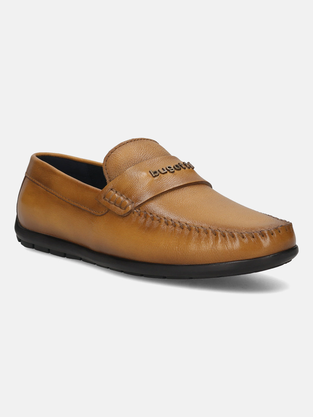 Men's Bugatti drivers yellow leather shoes with a round toe and apron toe , a tpr outsole.