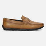 Men's Bugatti drivers yellow leather shoes with a round toe and apron toe , a tpr outsole.