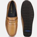 Men's Bugatti drivers yellow leather shoes with a round toe and apron toe , a tpr outsole.