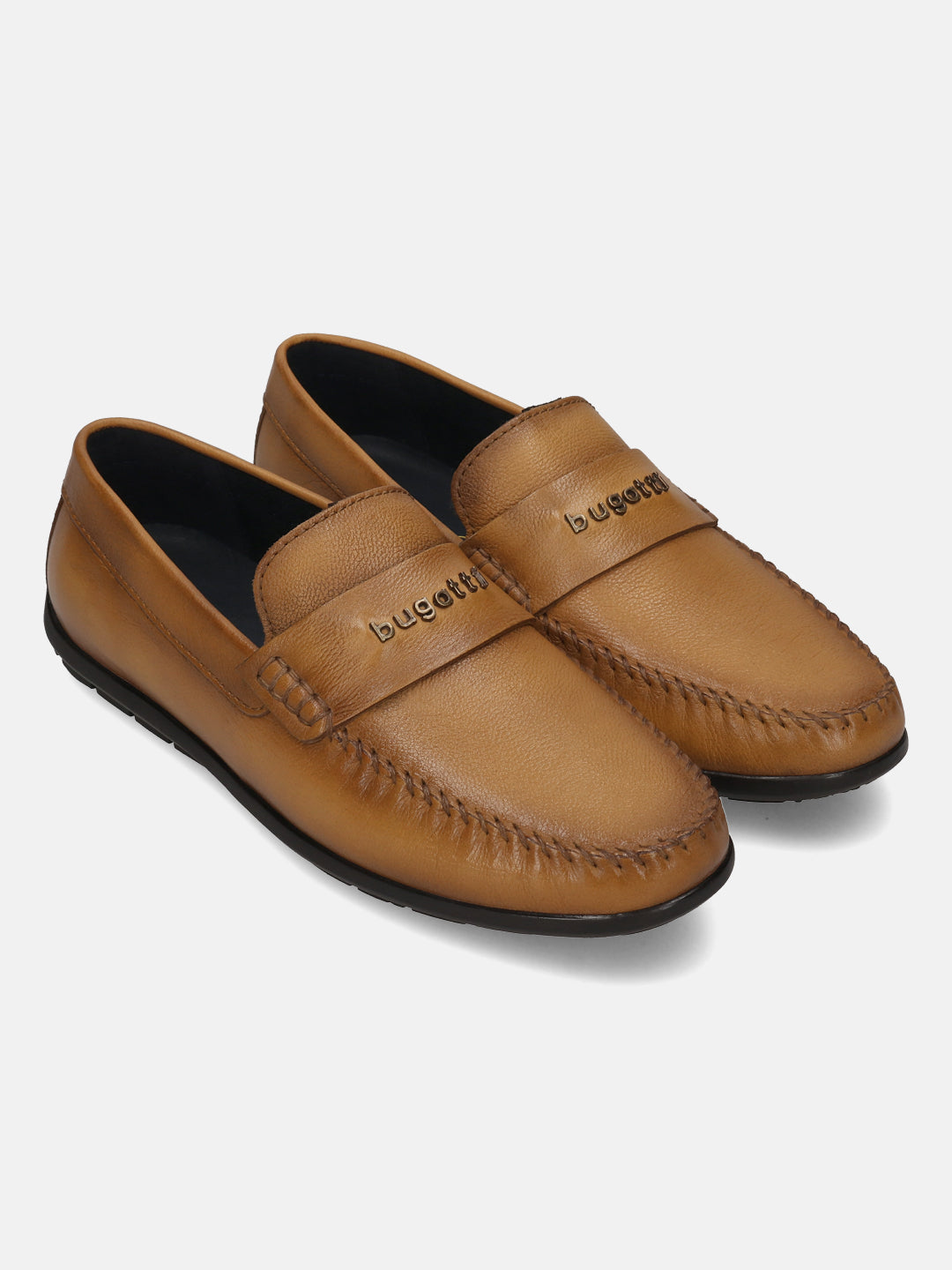 Men's Bugatti drivers yellow leather shoes with a round toe and apron toe , a tpr outsole.