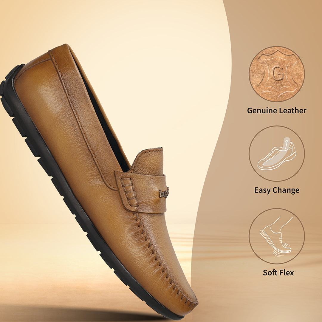 Men's Bugatti drivers yellow leather shoes with a round toe and apron toe , a tpr outsole.