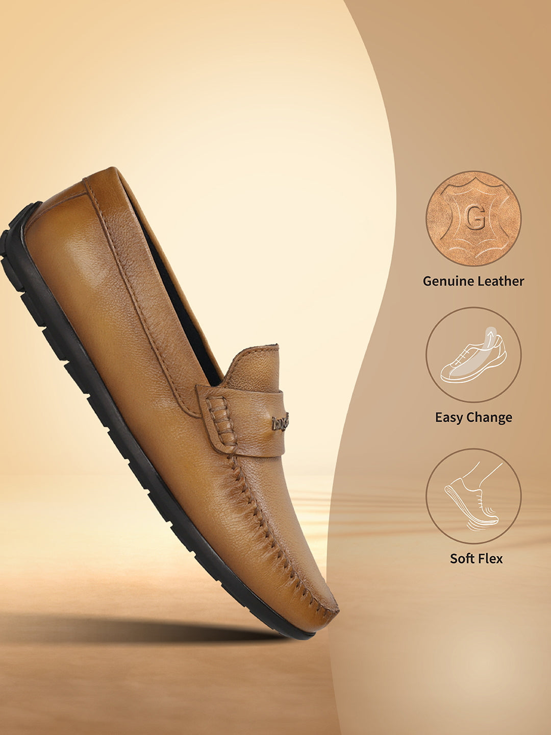Men's Bugatti drivers yellow leather shoes with a round toe and apron toe , a tpr outsole.
