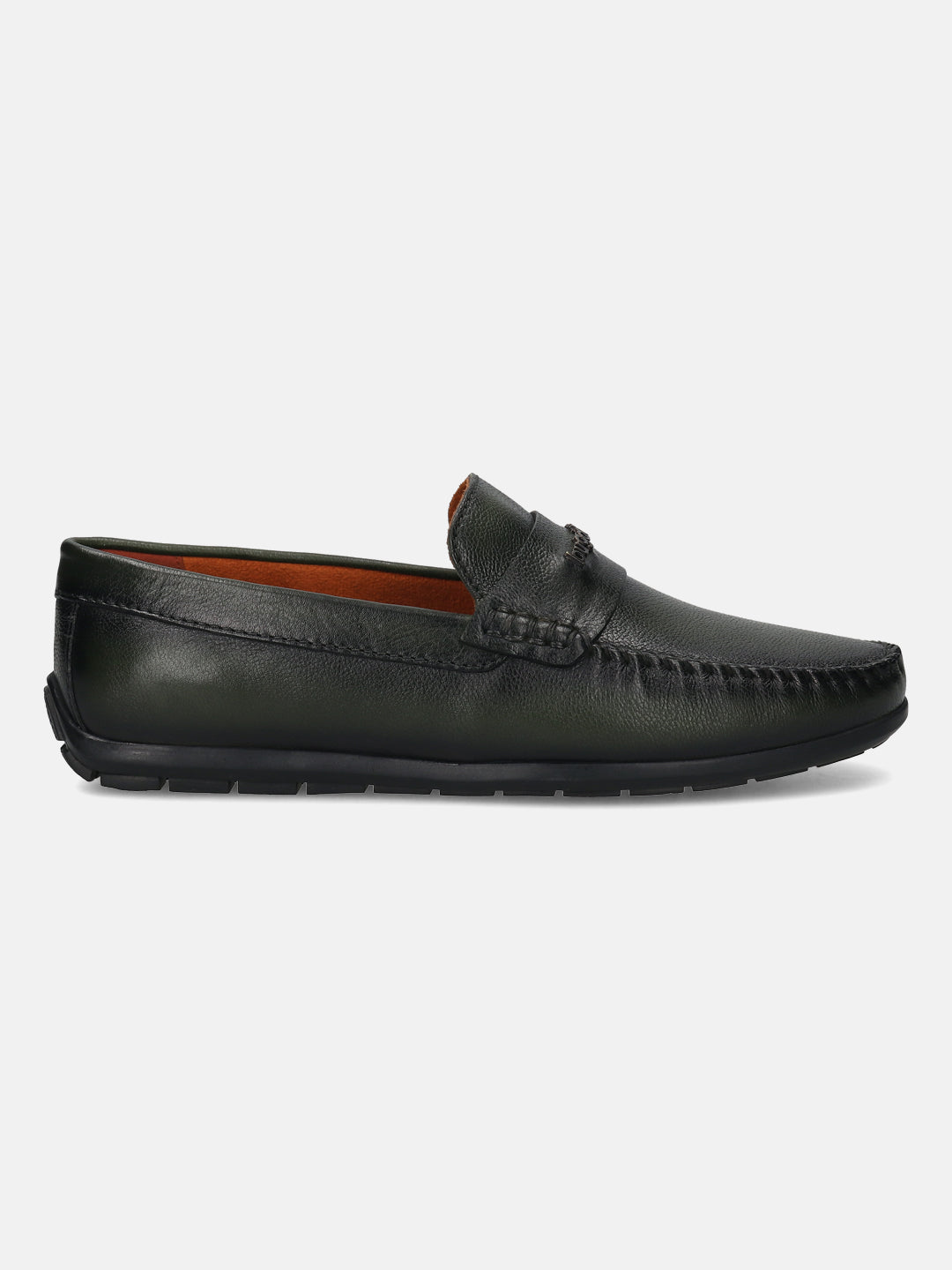 Men's Bugatti drivers green leather shoes with a round toe and apron toe , a tpr outsole.