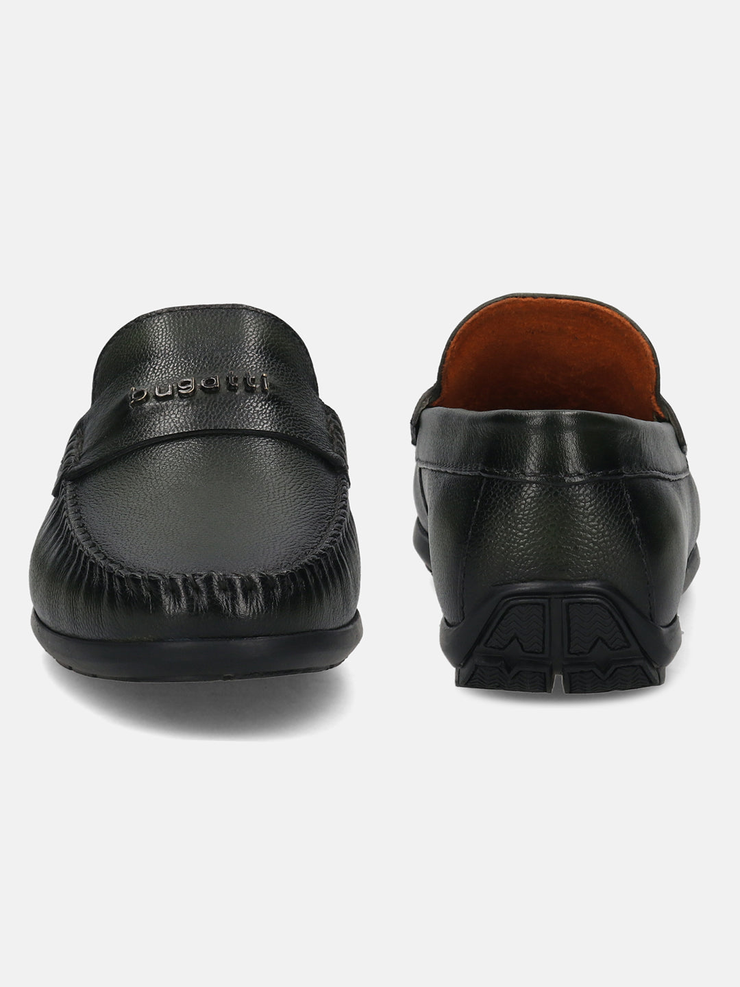 Men's Bugatti drivers green leather shoes with a round toe and apron toe , a tpr outsole.