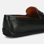 Men's Bugatti drivers green leather shoes with a round toe and apron toe , a tpr outsole.
