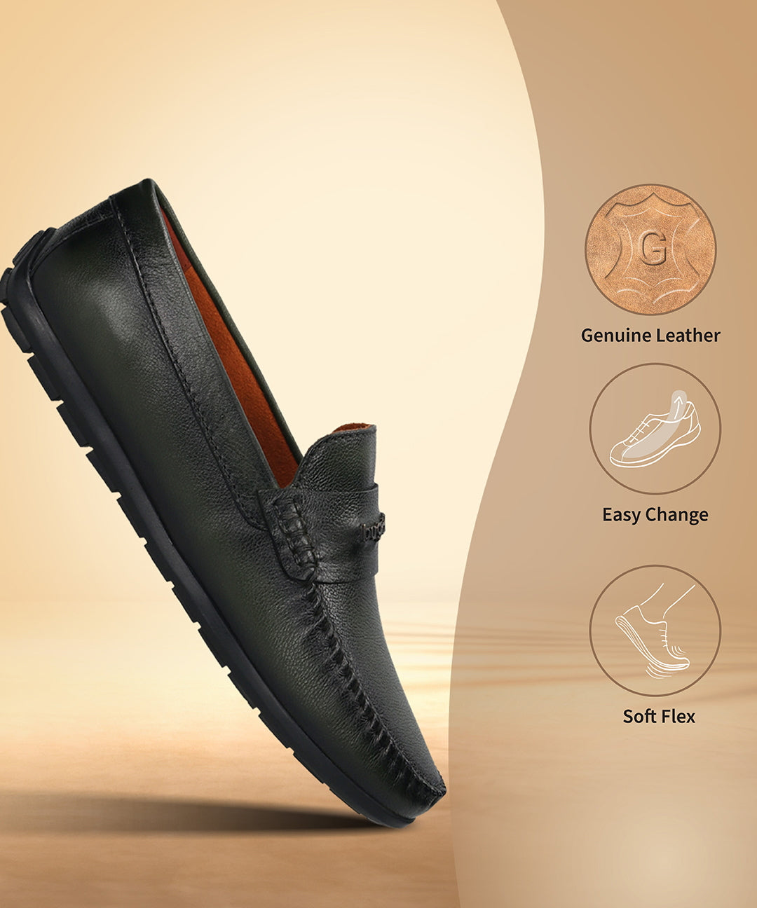 Men's Bugatti drivers green leather shoes with a round toe and apron toe , a tpr outsole.