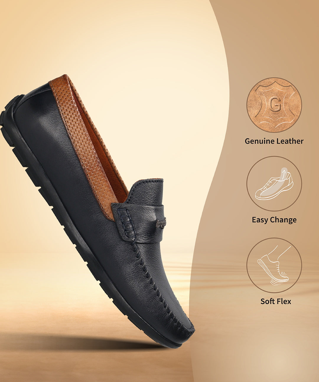 Men's Bugatti drivers blue leather shoes with a round toe and apron toe , a tpr outsole.