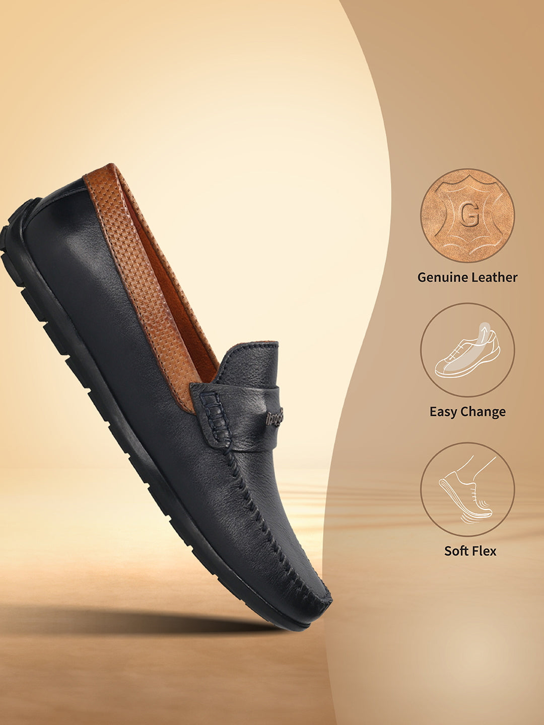 Men's Bugatti drivers blue leather shoes with a round toe and apron toe , a tpr outsole.