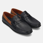 Men's Bugatti drivers blue leather shoes with a round toe and apron toe , a tpr outsole.