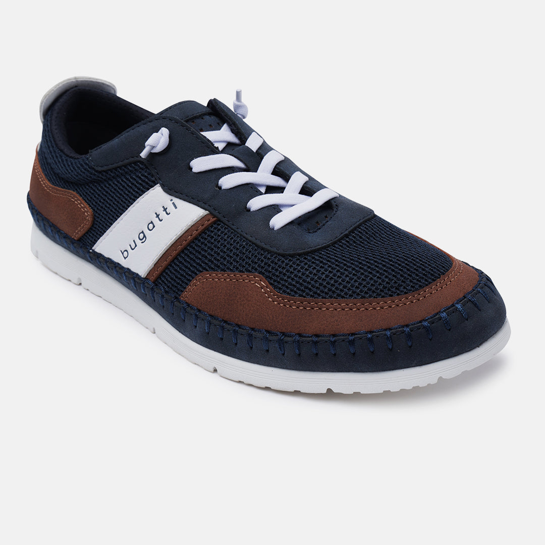 A blue Men's bugatti Sneakers featuring a round plain toe, zero heels heel. Made from synthetic with a durable tpr outsole, this laces design offers both style and comfort.