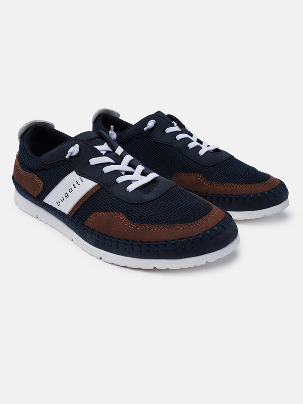 A blue Men's bugatti Sneakers featuring a round plain toe, zero heels heel. Made from synthetic with a durable tpr outsole, this laces design offers both style and comfort.